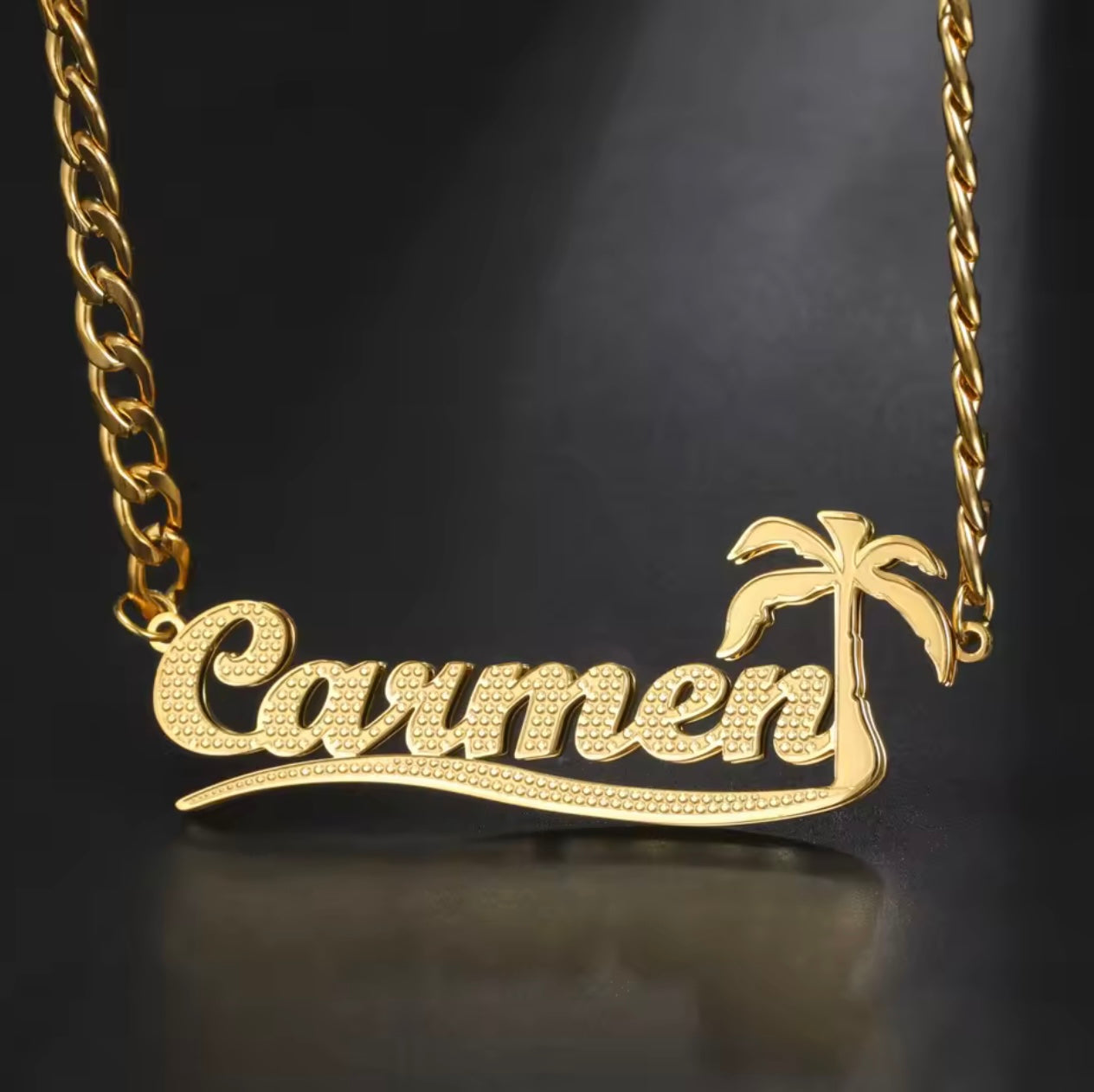 Customized name necklace palm tree