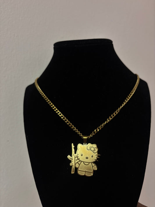 18k gold plated hello kitty gun necklace