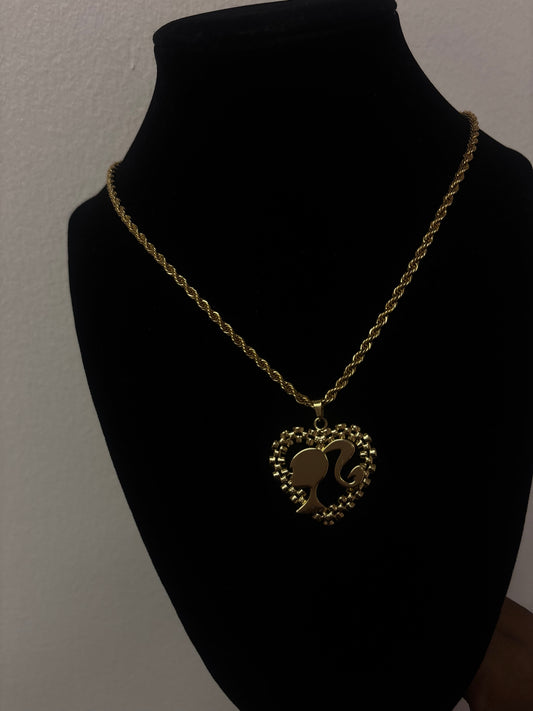 18k gold Barbie heart rope necklace