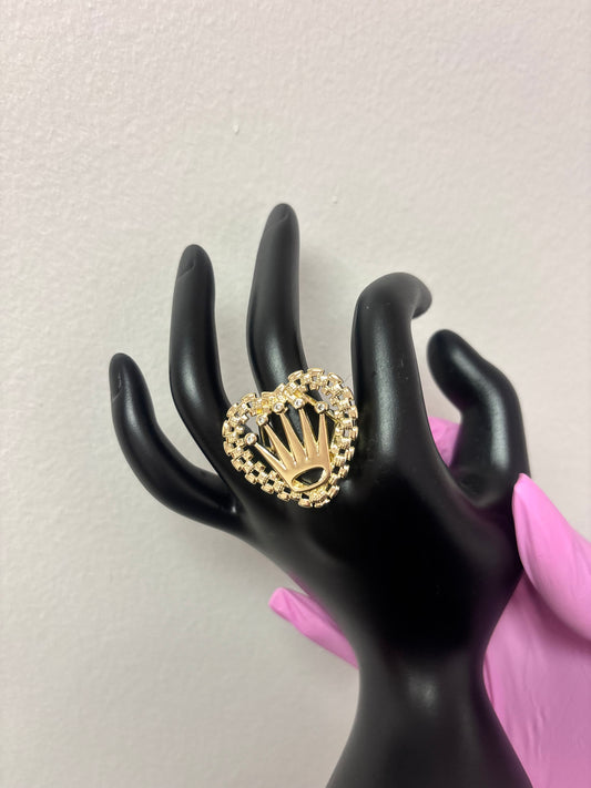 18k gold plated heart crown ring