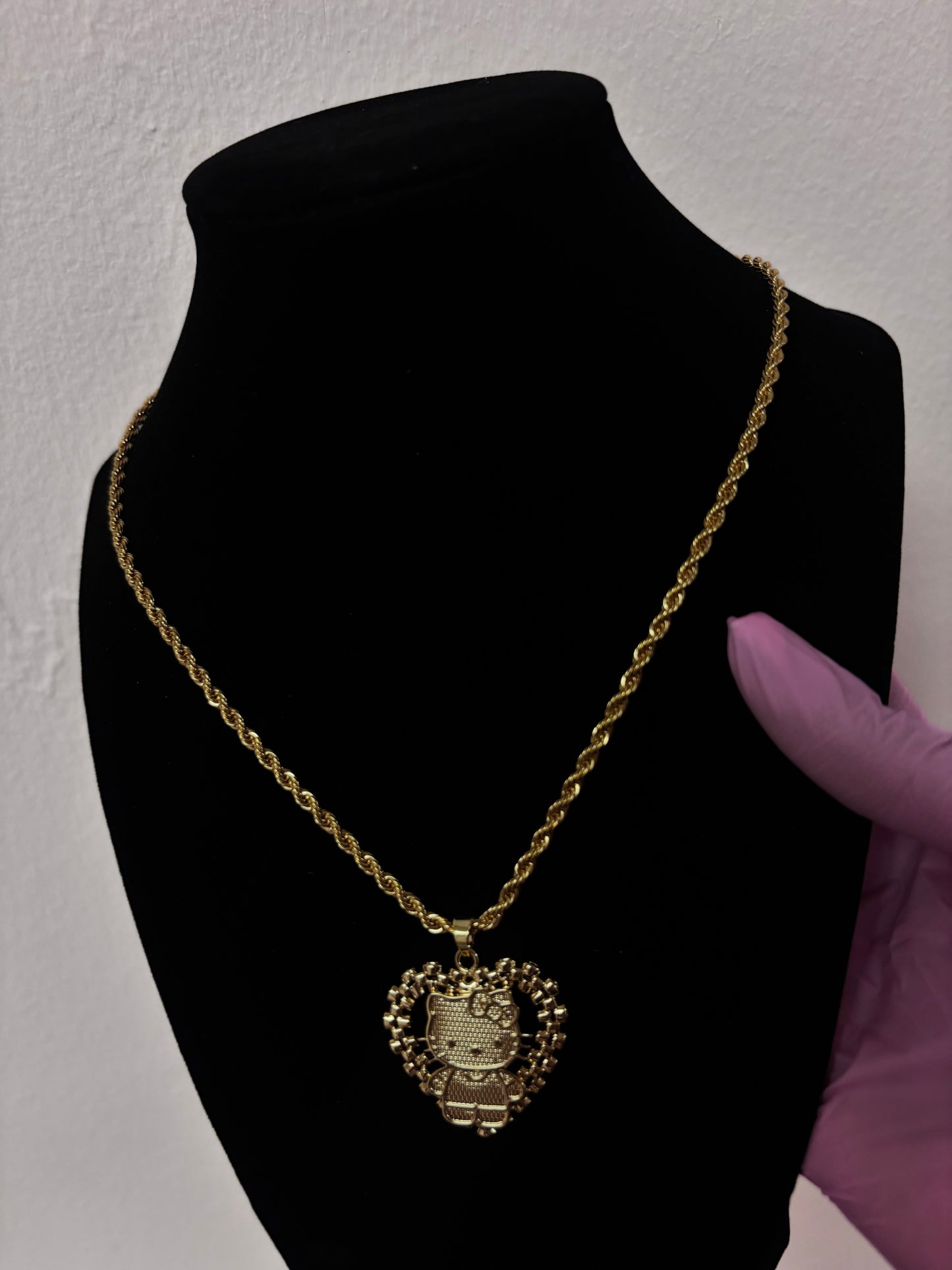 18k gold plated heart hello kitty rope necklace