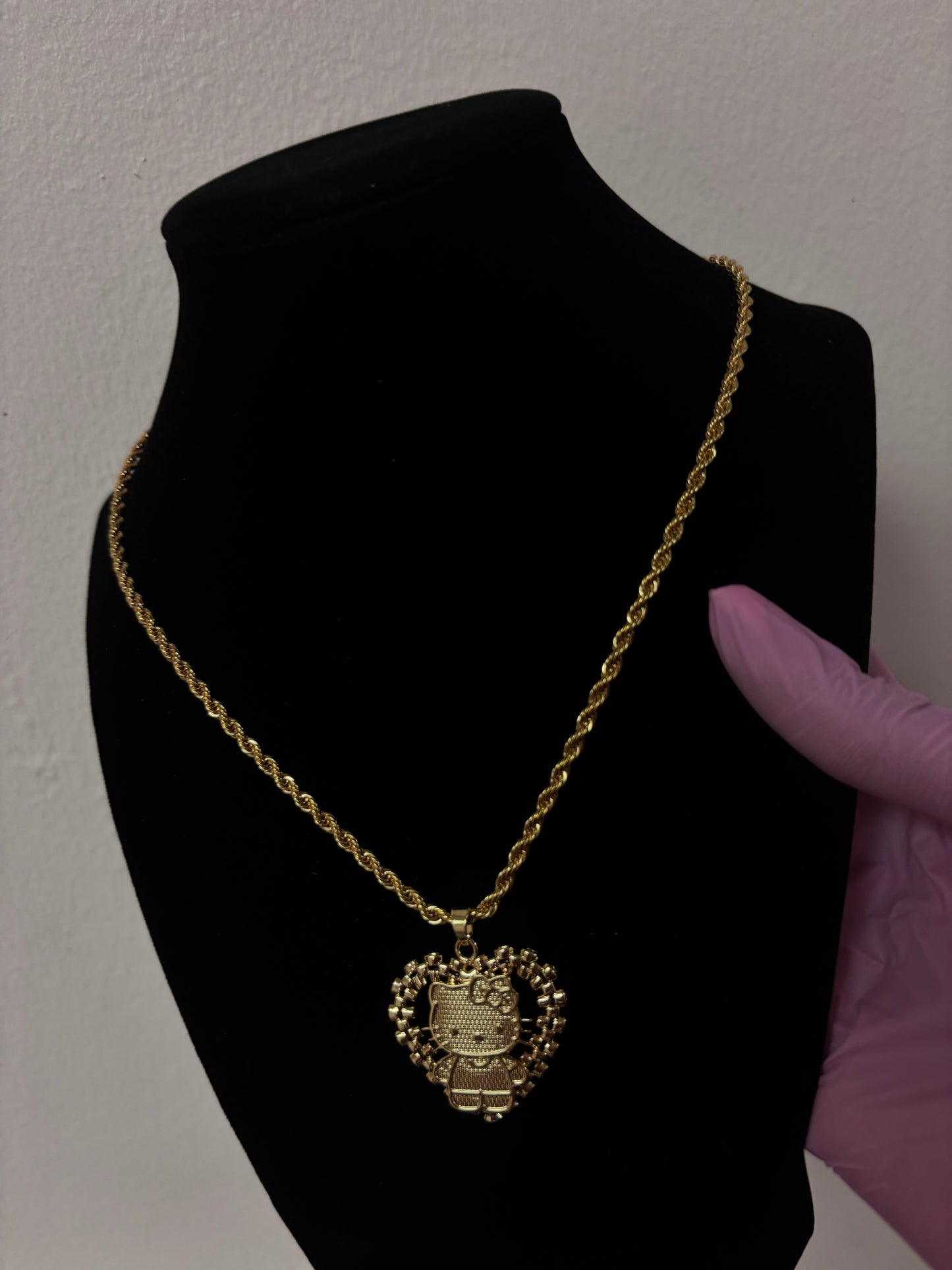 18k gold plated heart hello kitty rope necklace
