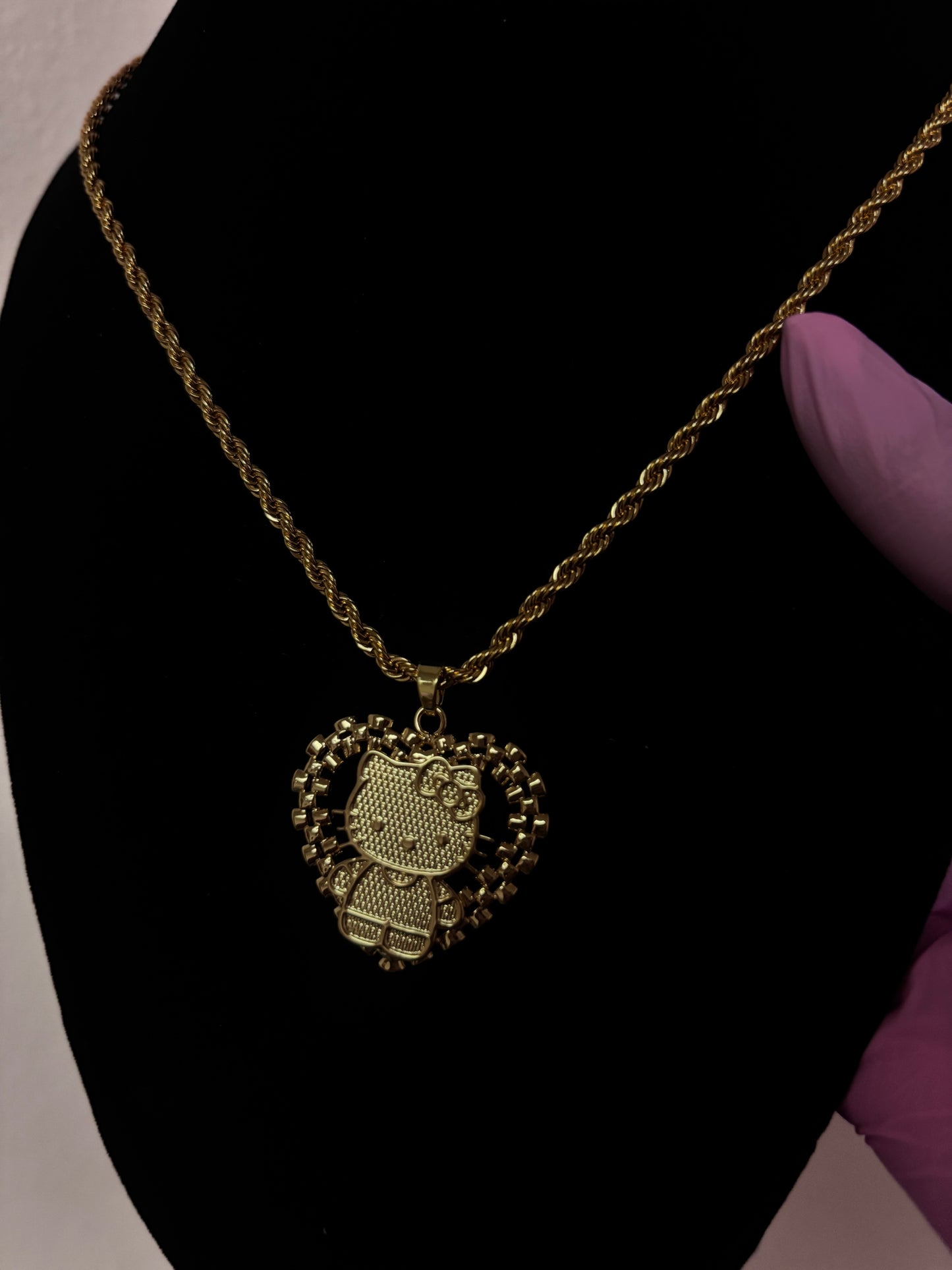 18k gold plated heart hello kitty rope necklace