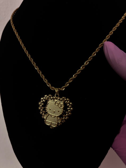 18k gold plated heart hello kitty rope necklace