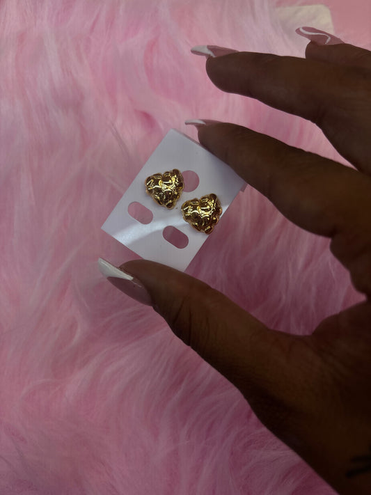 18k gold plated heart nugg stud earrings