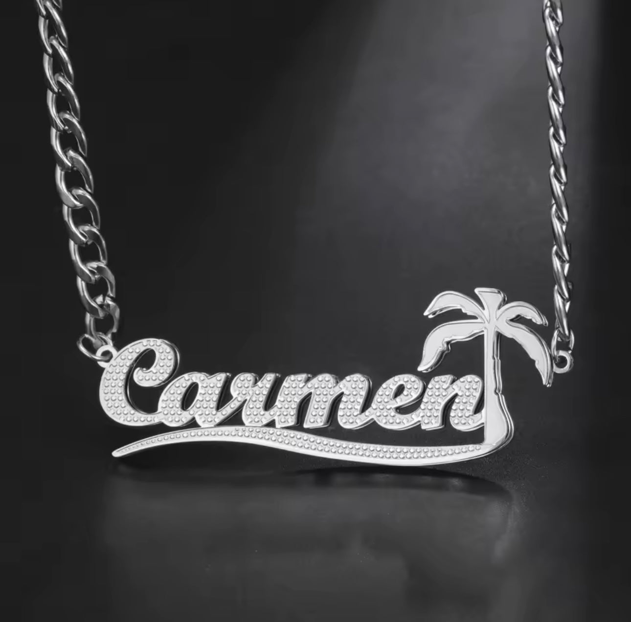 Customized name necklace palm tree