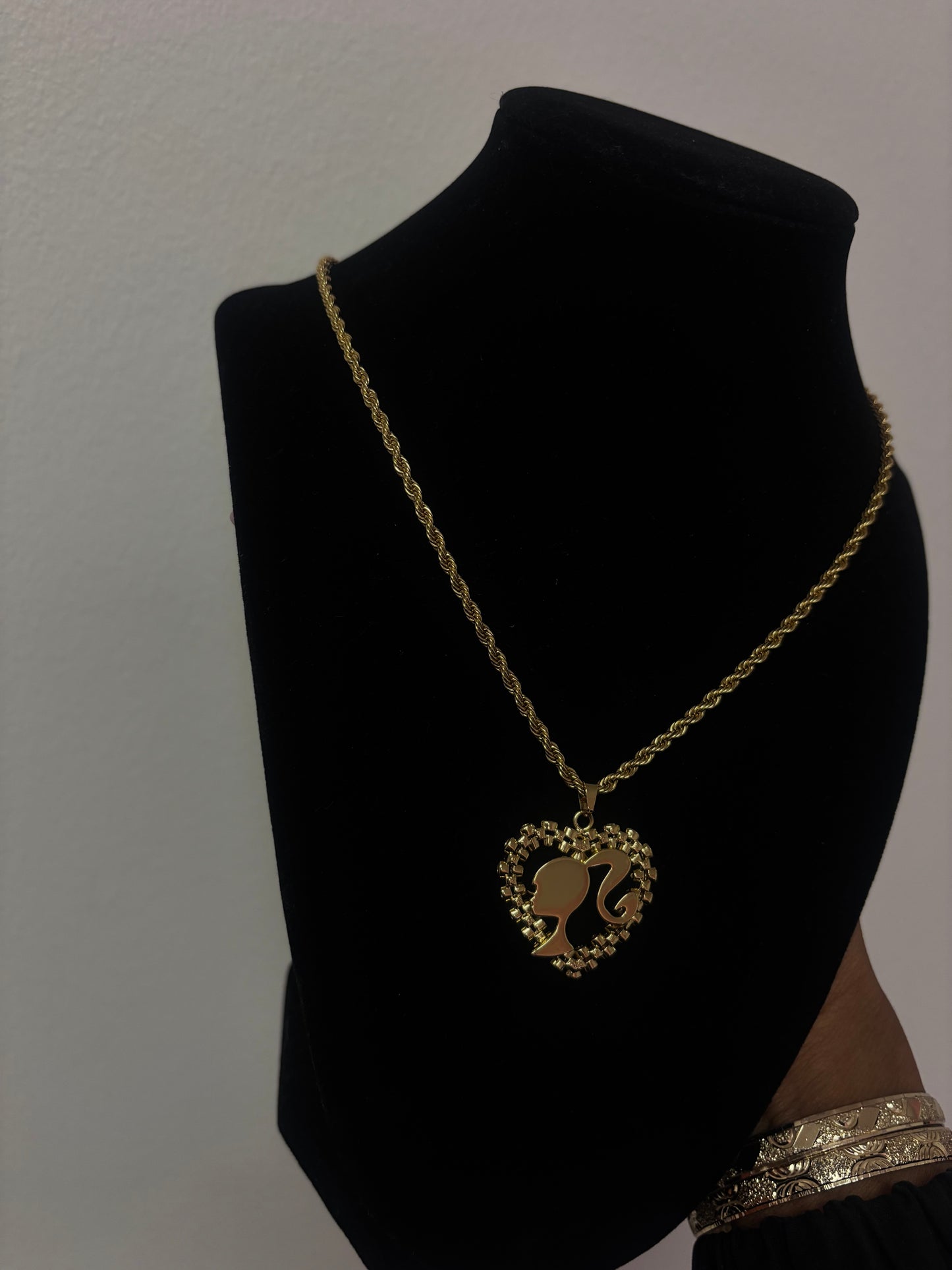 18k gold Barbie heart rope necklace