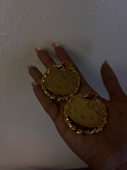 18k gold plated hello kitty hoop earrings