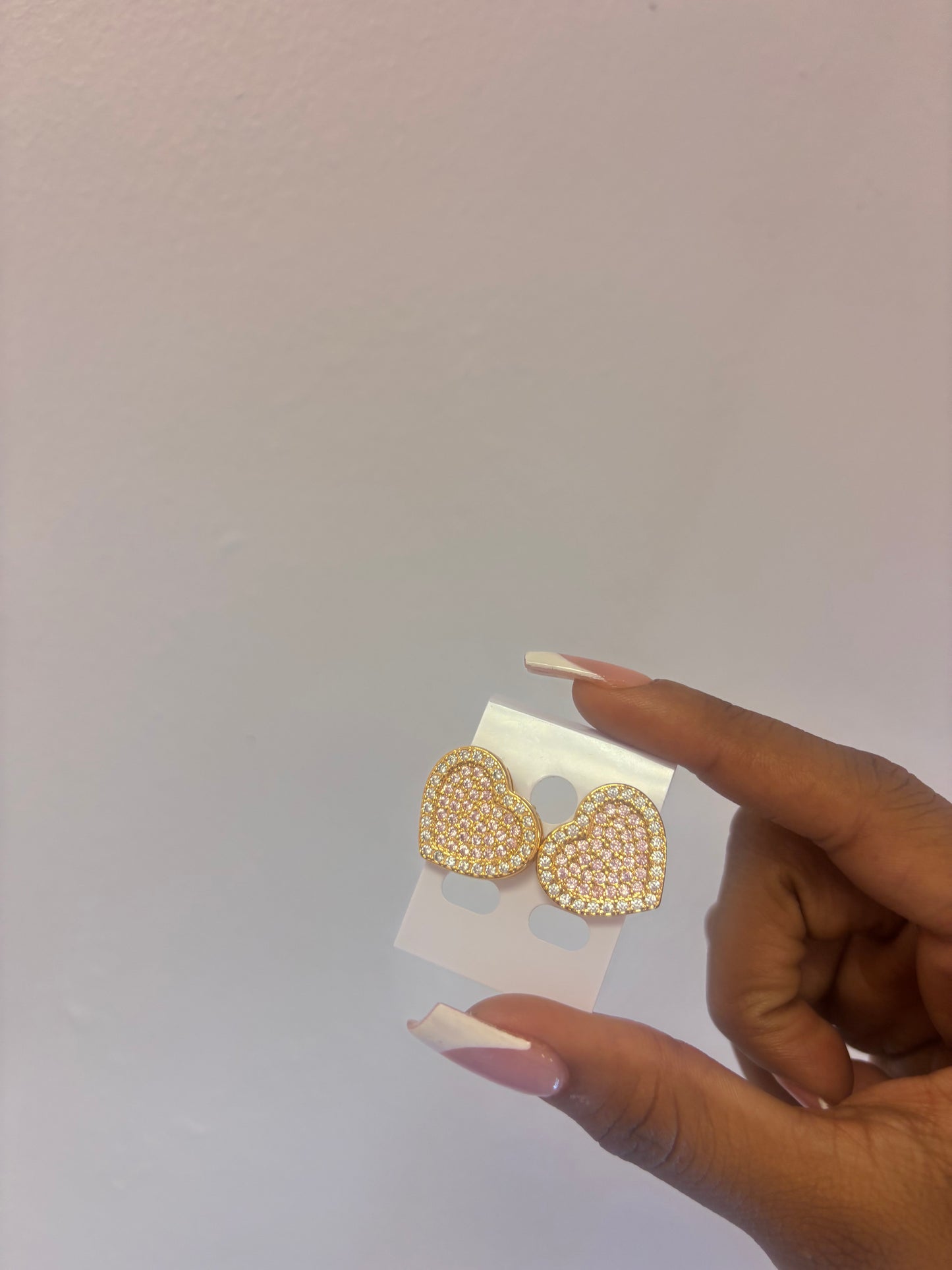 18k gold plated pink heart stud earrings