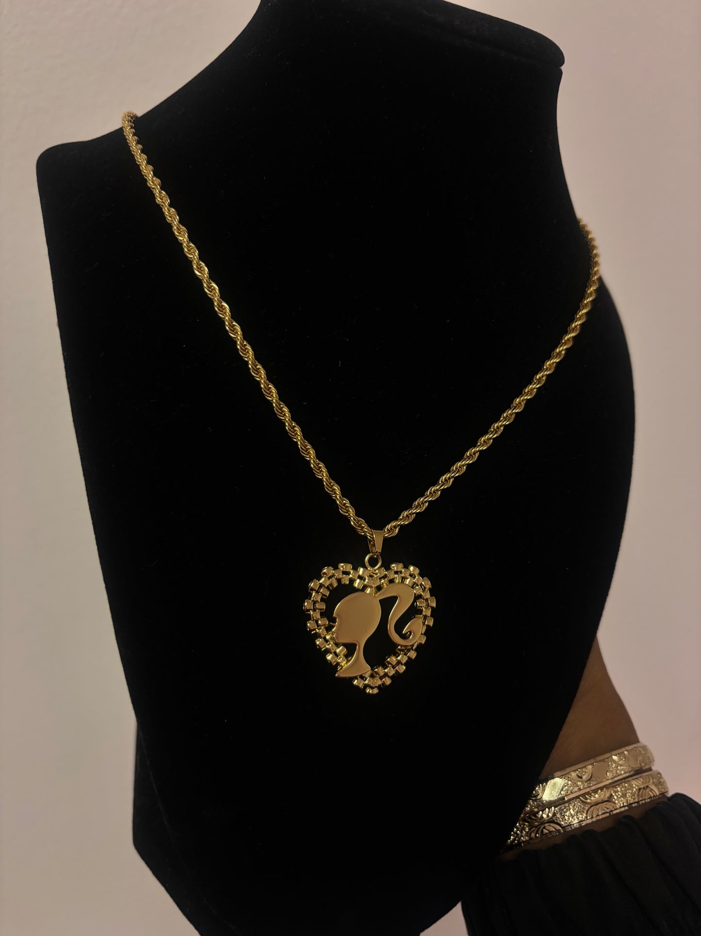 18k gold Barbie heart rope necklace