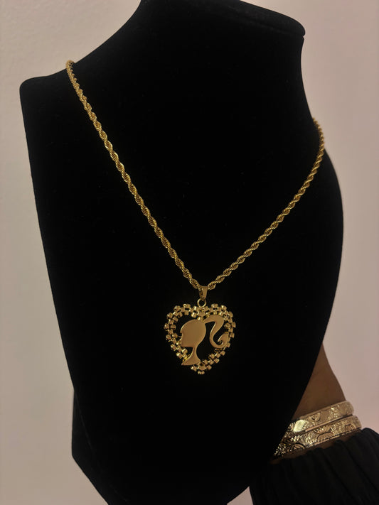18k gold Barbie heart rope necklace