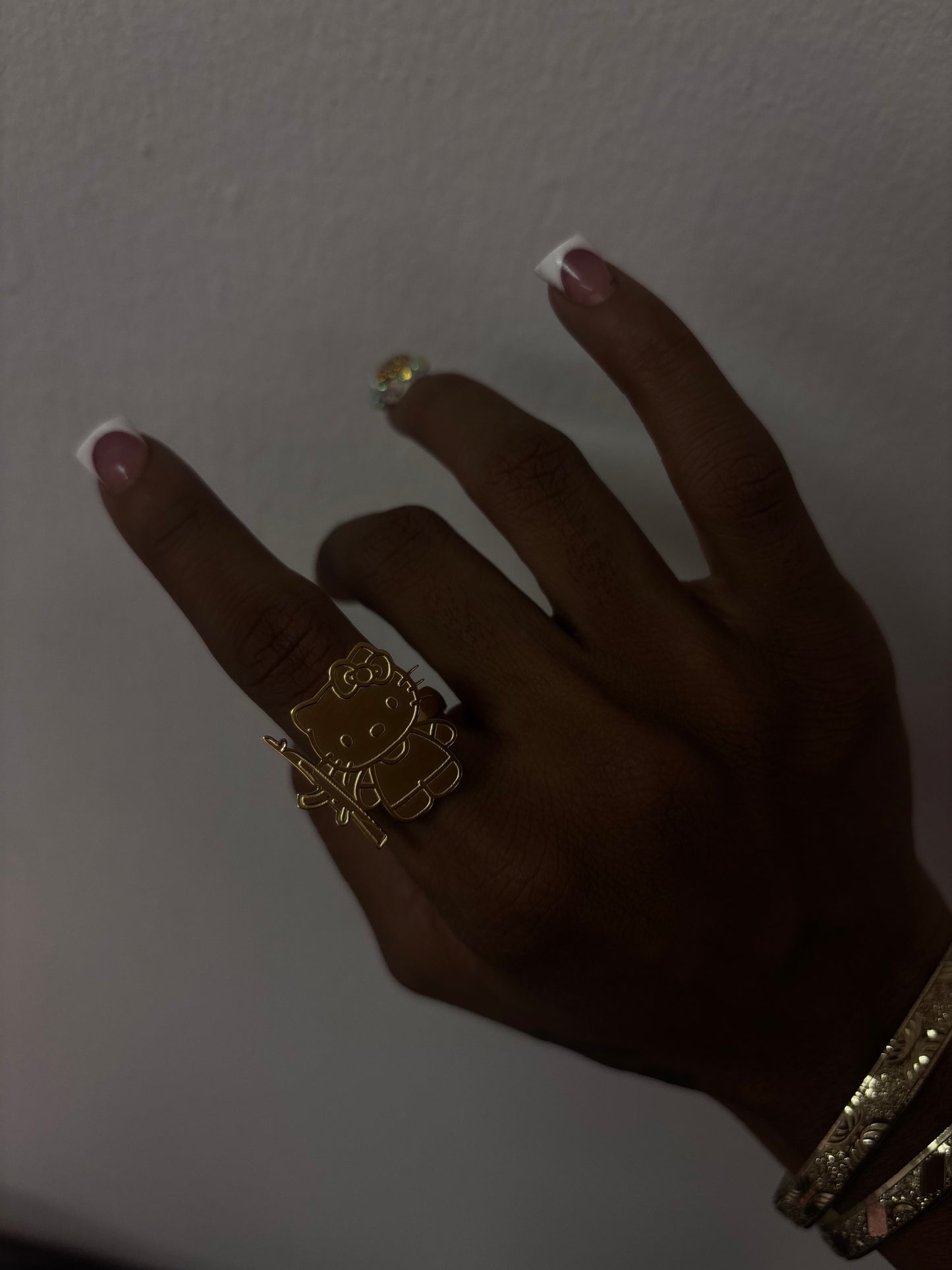 18k gold plated hello kitty gun ring