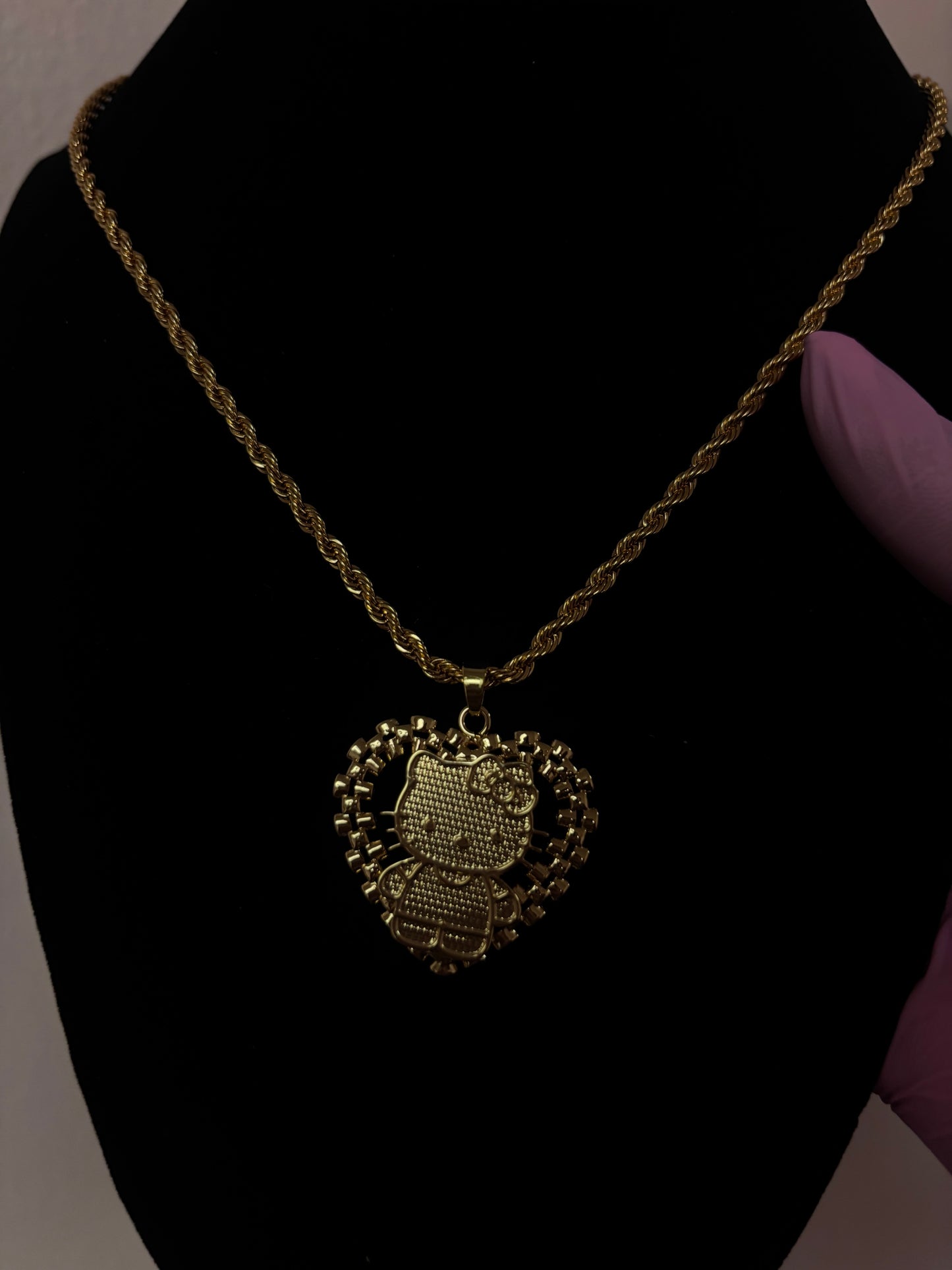 18k gold plated heart hello kitty rope necklace