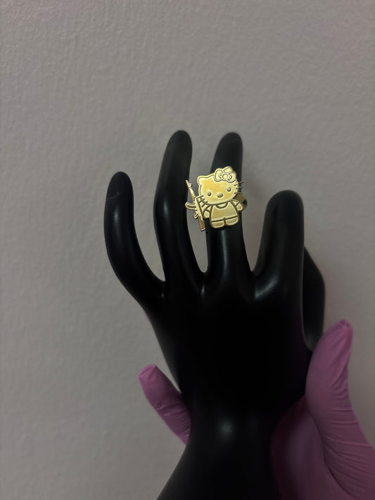 18k gold plated hello kitty gun ring