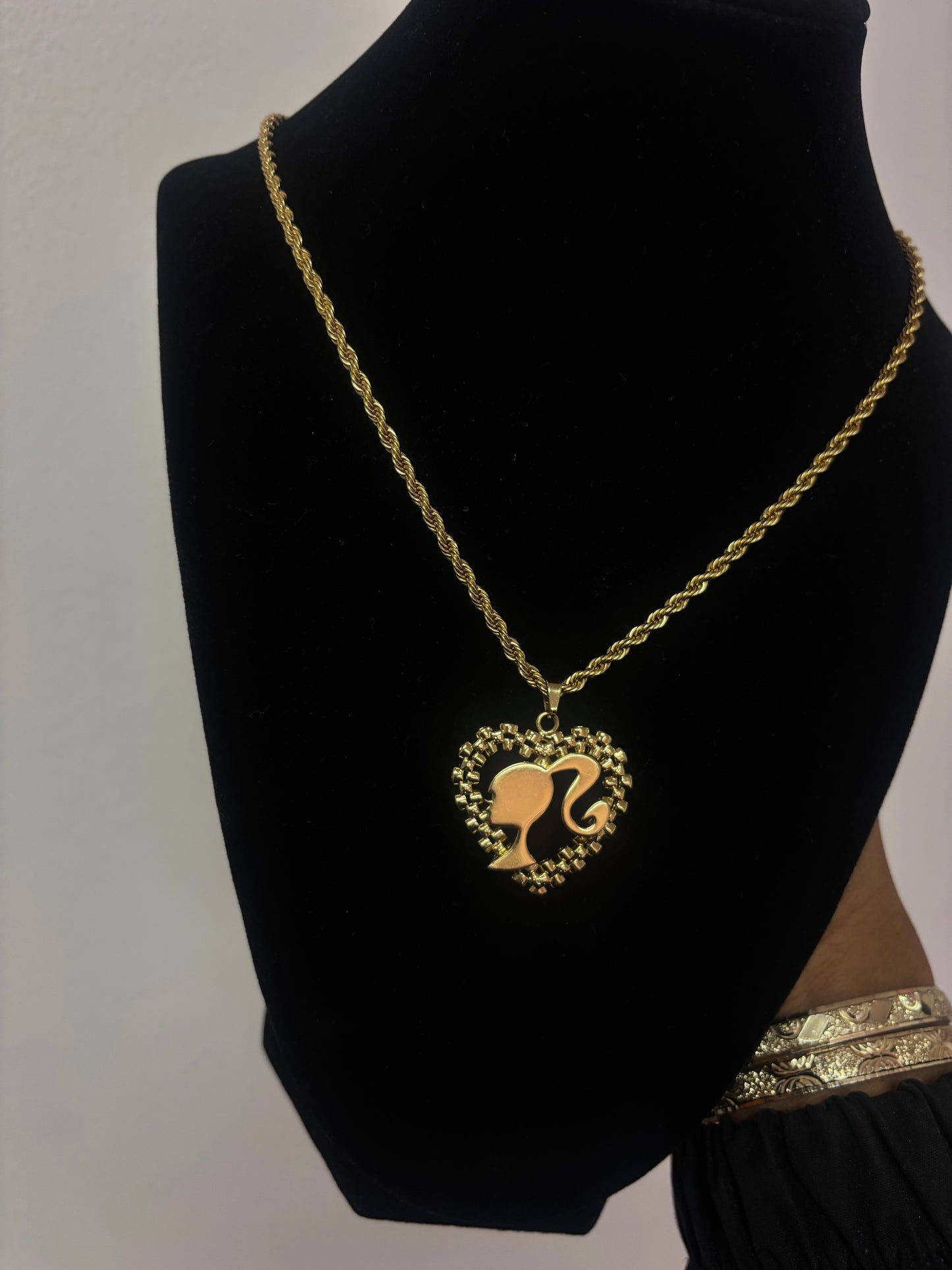 18k gold Barbie heart rope necklace
