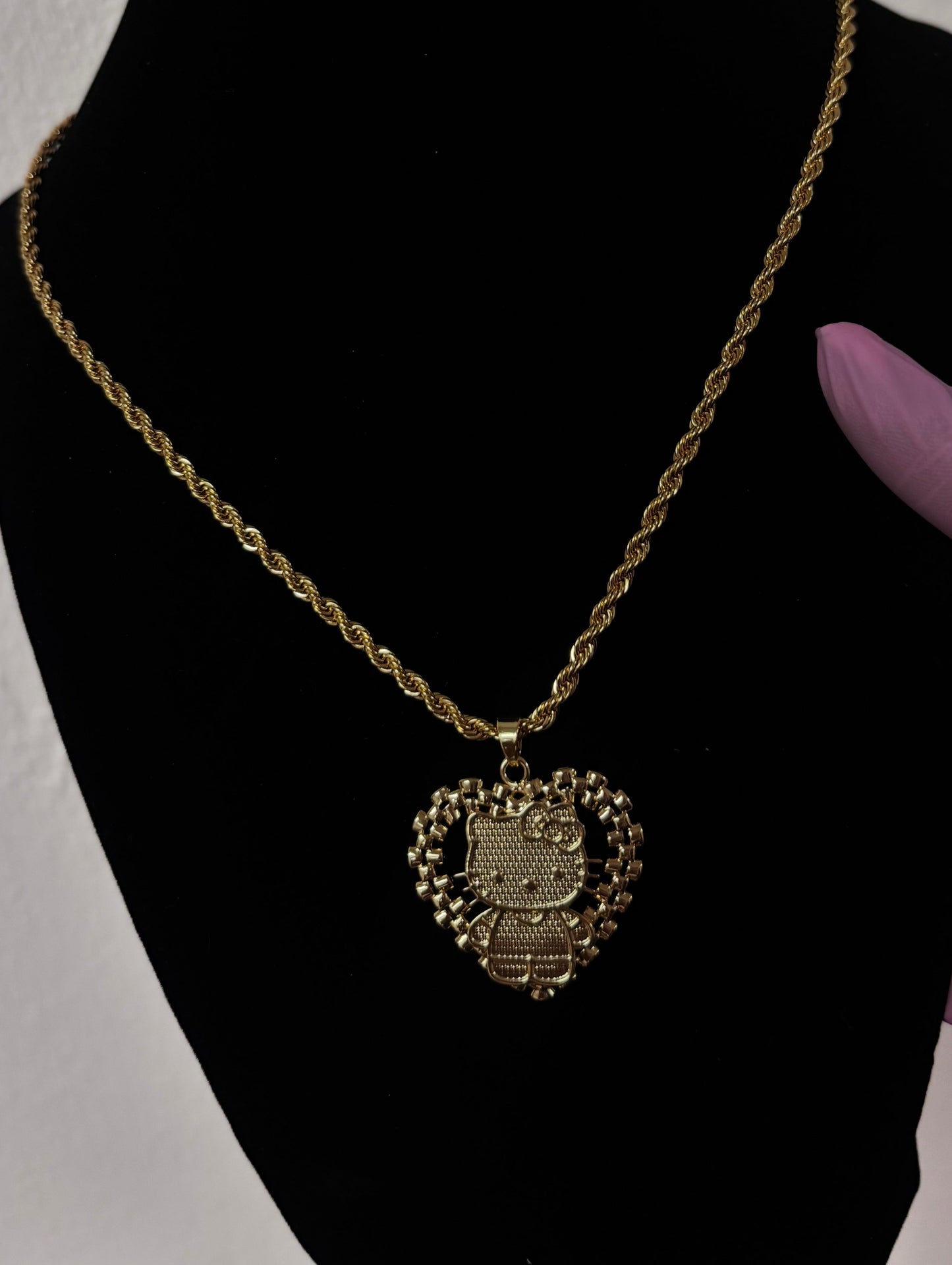 18k gold plated heart hello kitty rope necklace