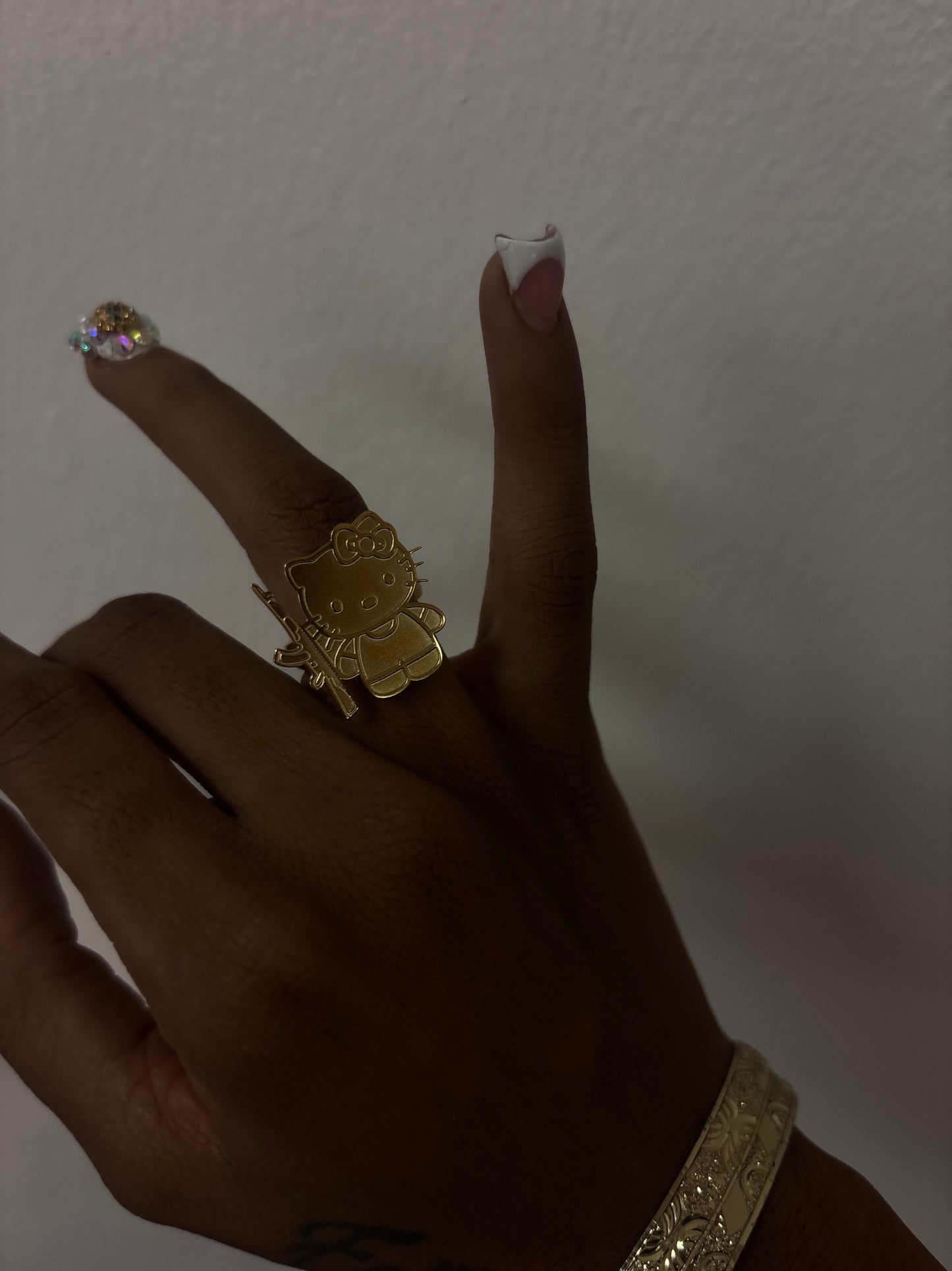 18k gold plated hello kitty gun ring