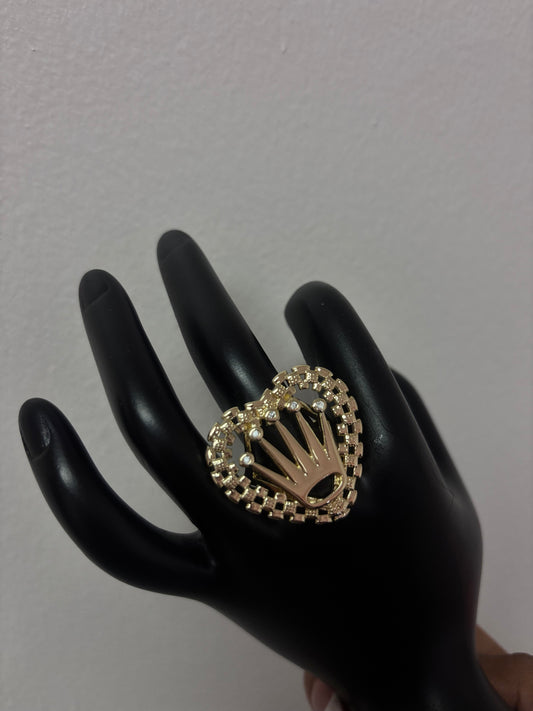 18k gold plated heart crown ring