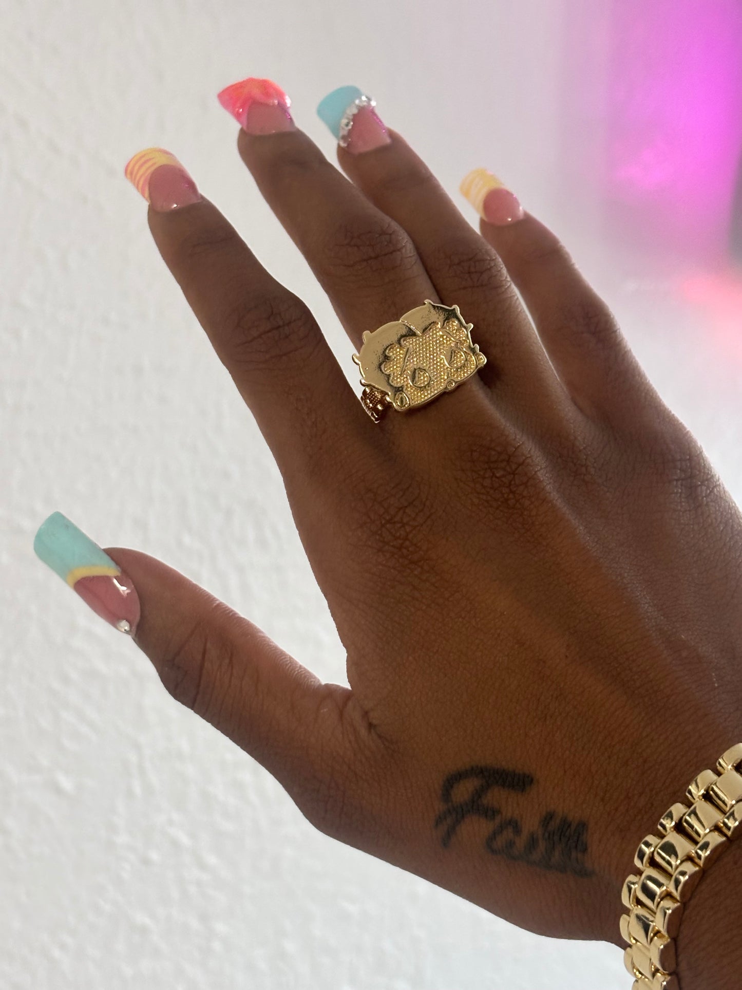 18k gold plated Betty boop ring