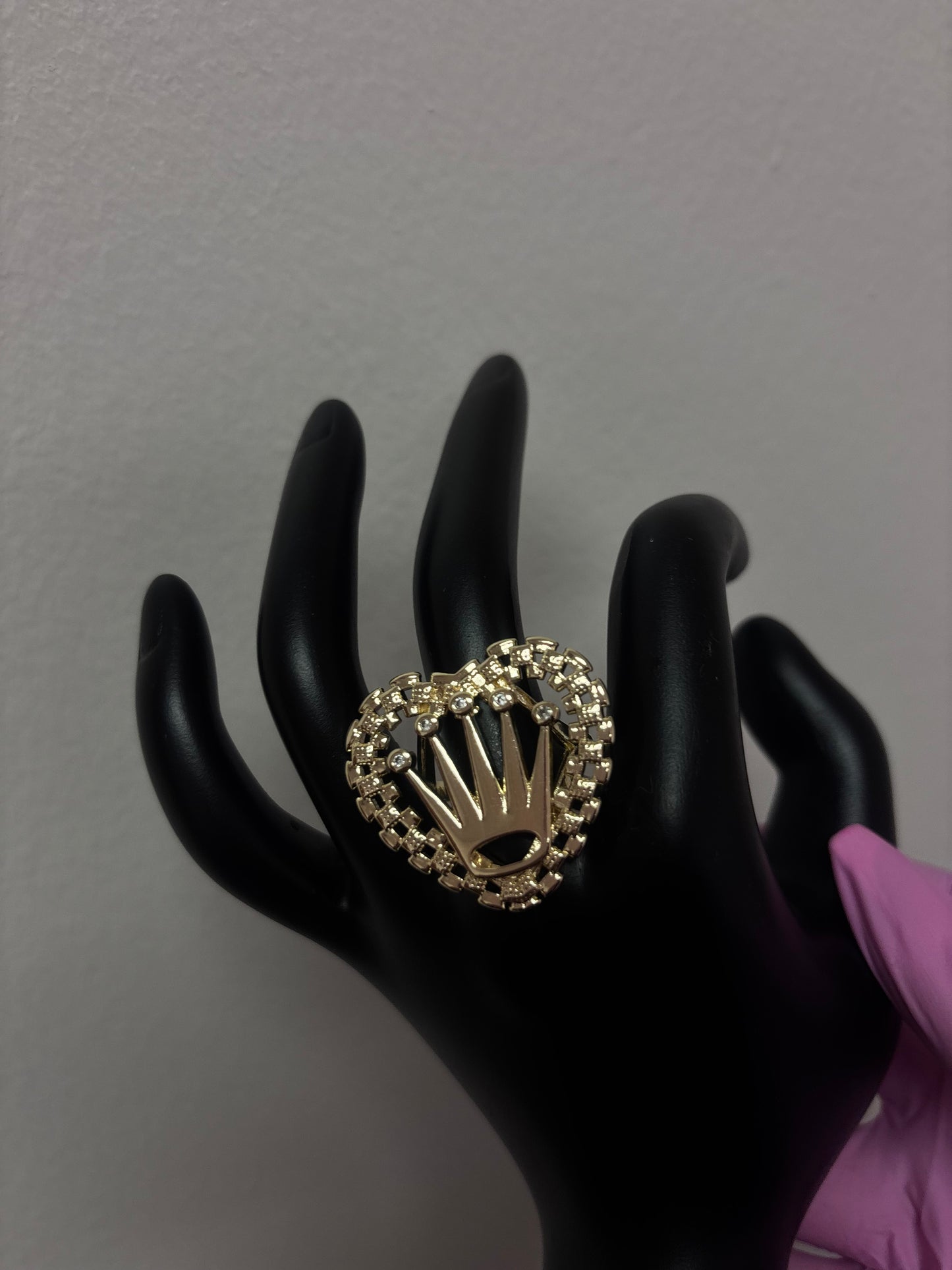 18k gold plated heart crown ring