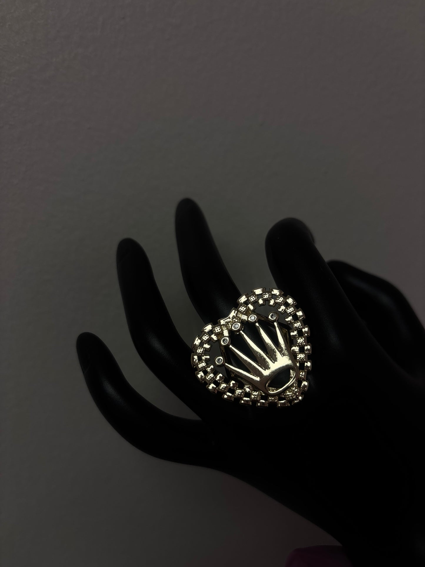 18k gold plated heart crown ring