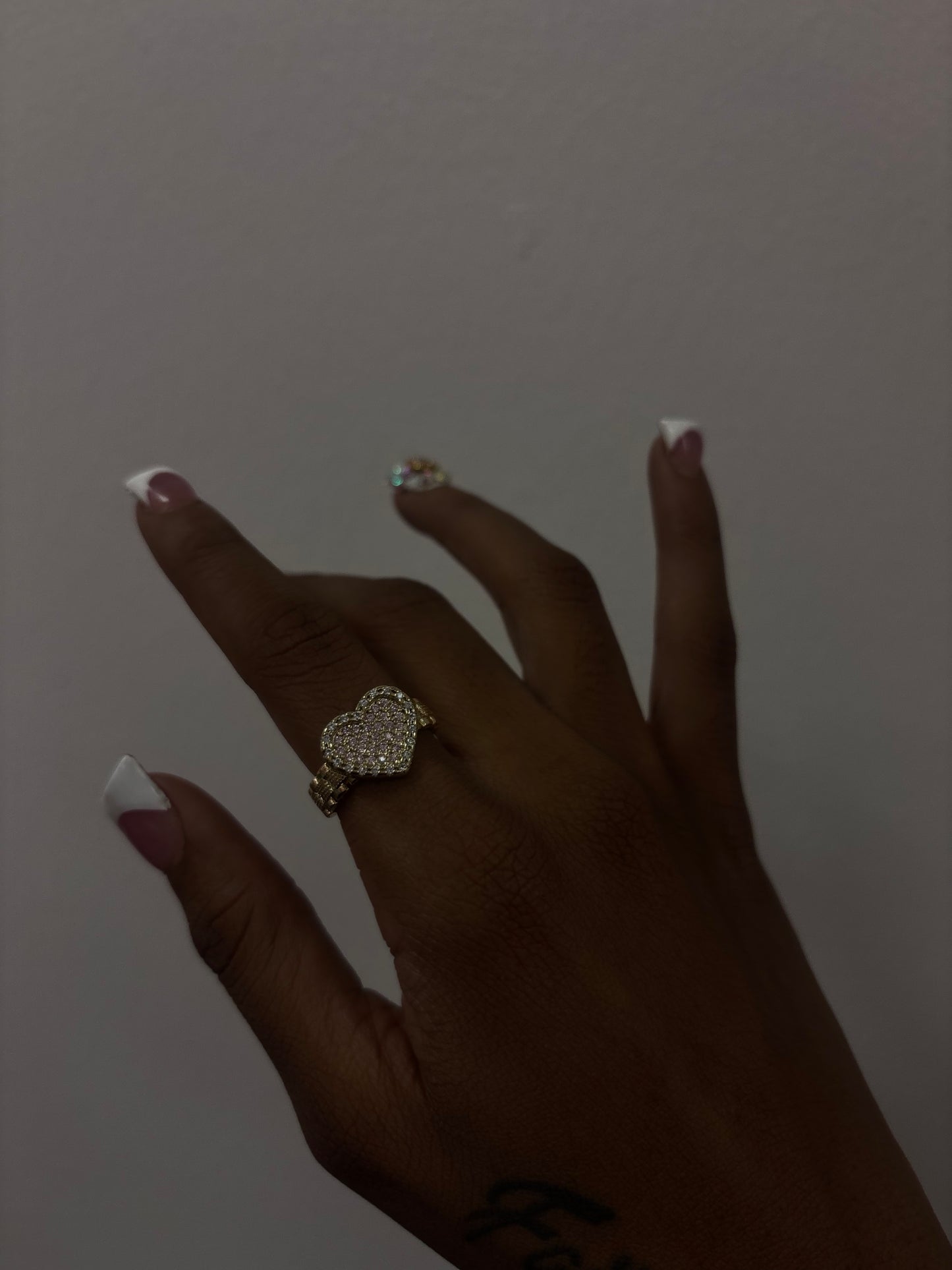 18k gold plated pink heart Rolex Ring