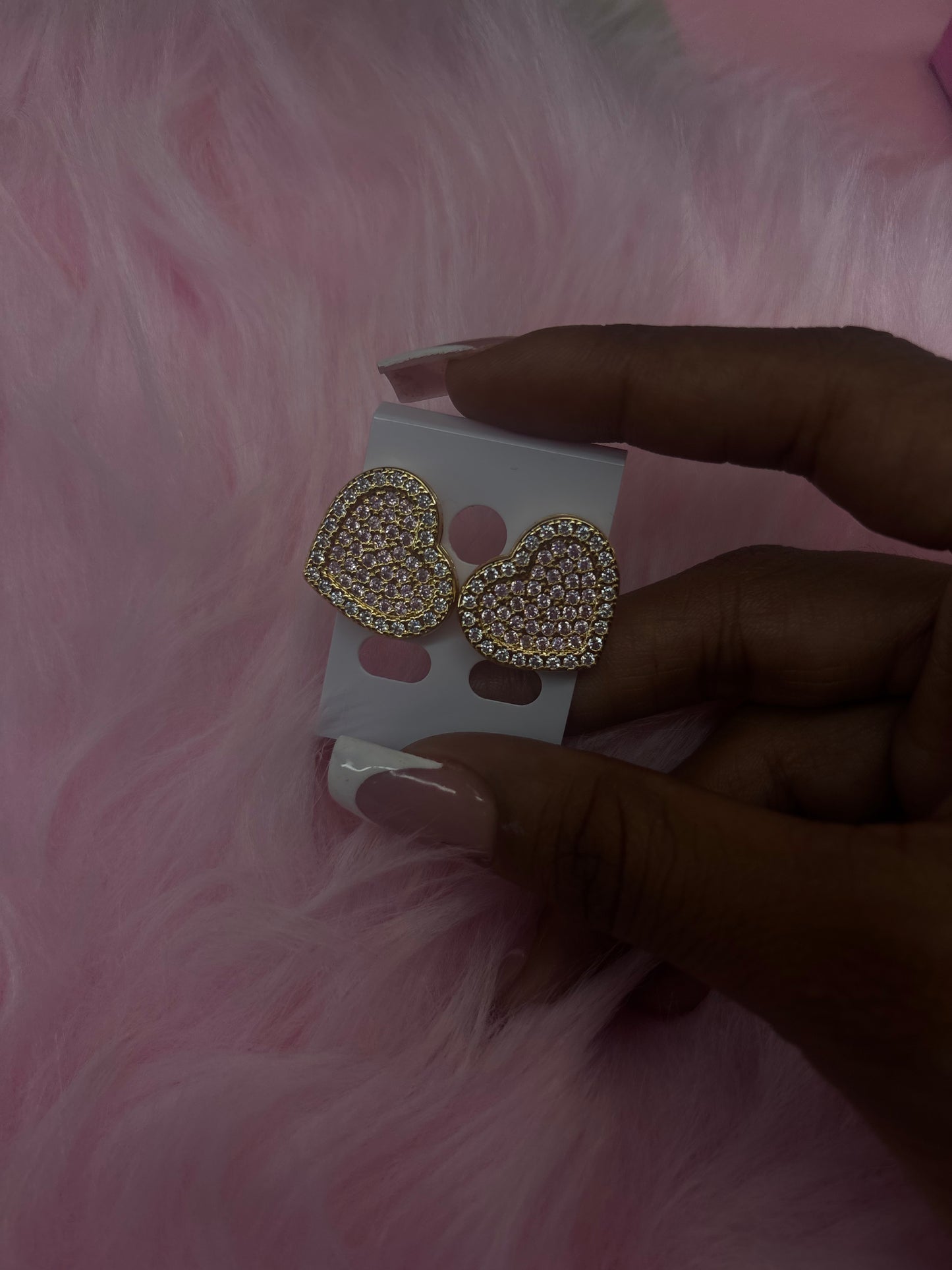 18k gold plated pink heart stud earrings